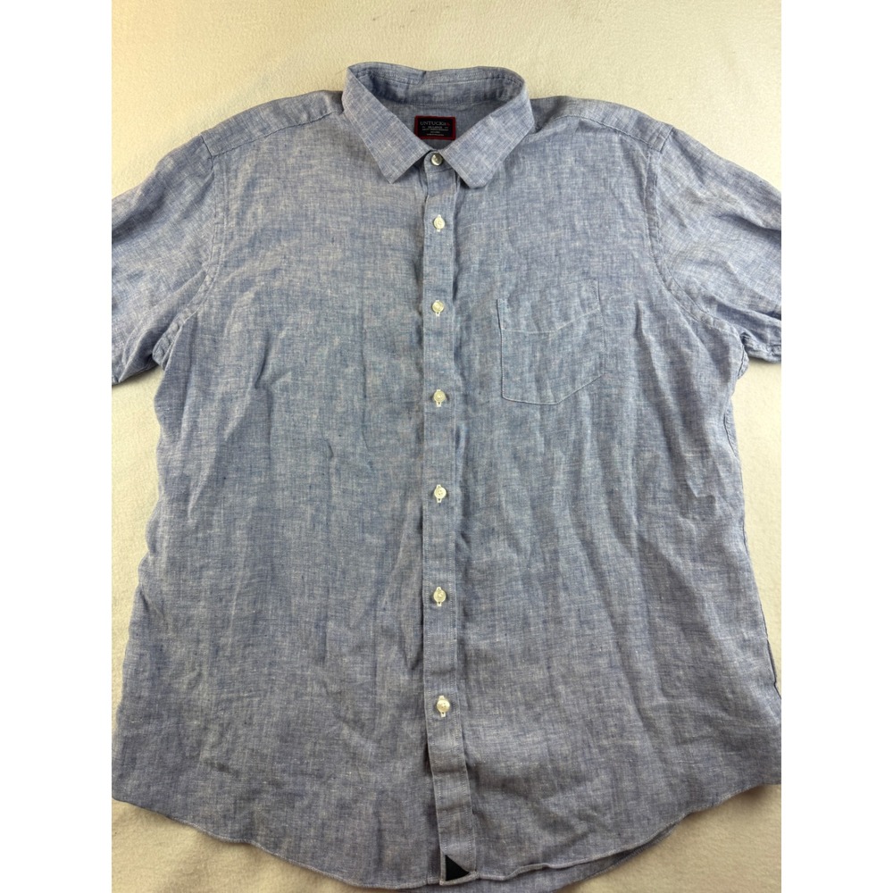 UNTUCKit Mens XX Large Blue Linen Slim Fit Short Sleeve Button Down Shirt